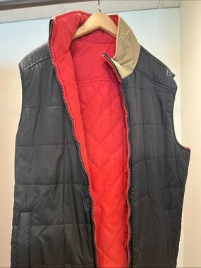 Men's Quilted Black Vest with Red Lining
